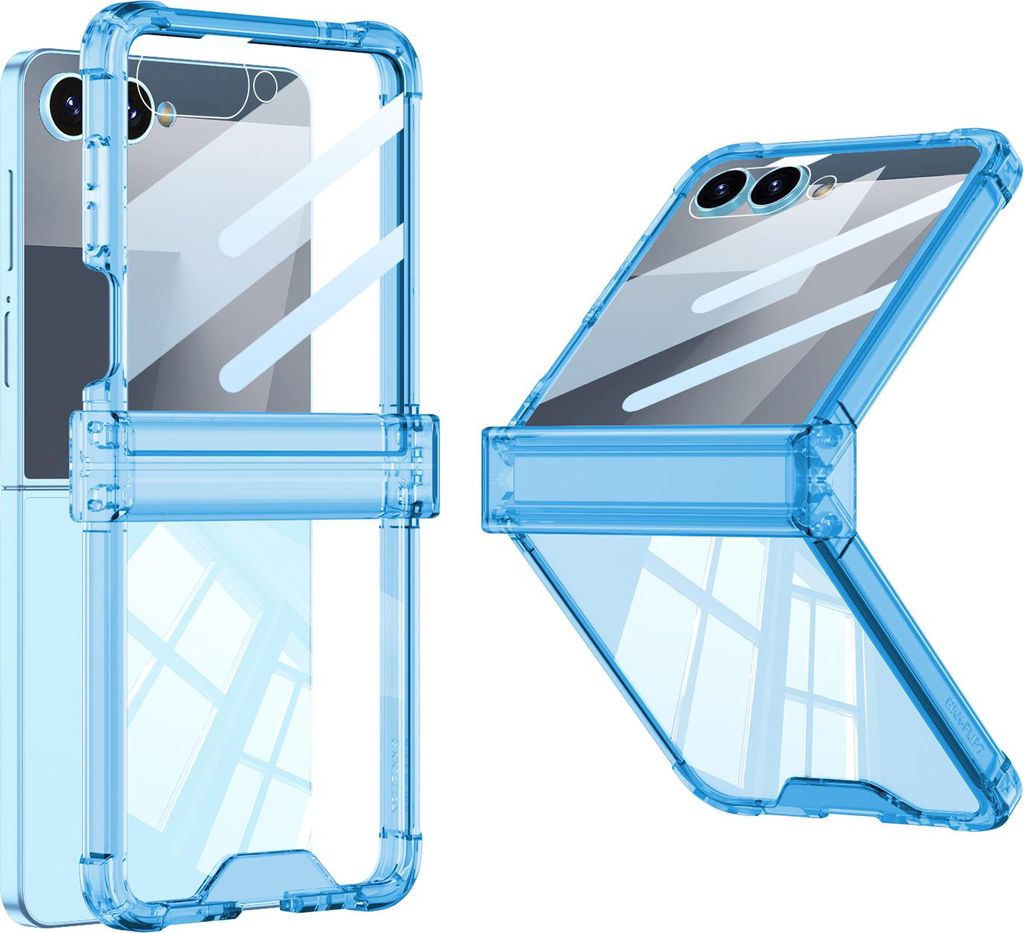 Hülle für Samsung Galaxy Z Flip 7 Transparente Stoßfest Schutzhülle Eingebauter Displayschutz mit Scharnierschutz Blau