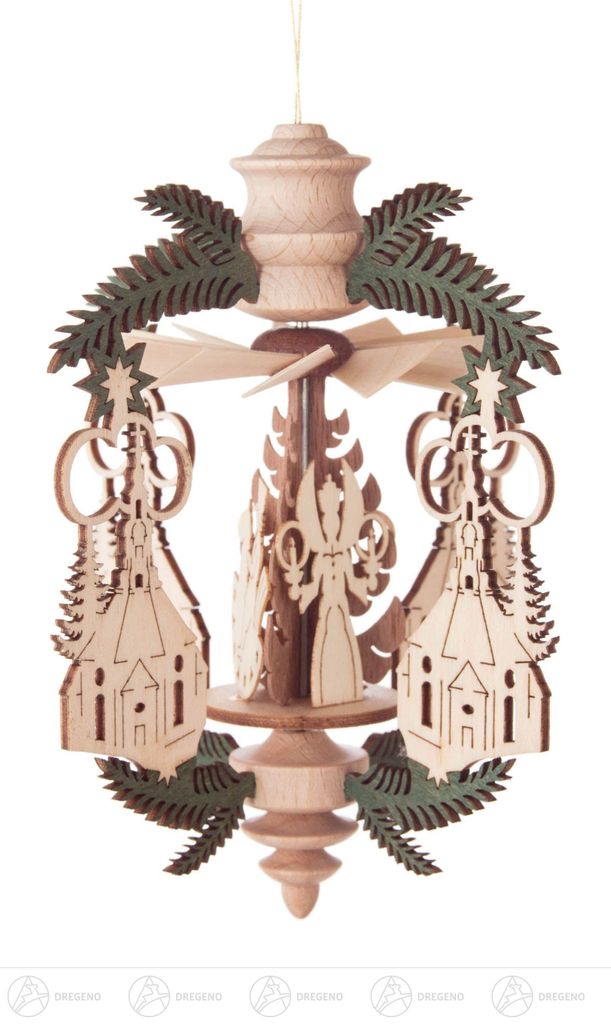 Baumschmuck Wärmespiel "Zweig" Seiffener Kirche/Engel, Bergmann, Reiterlein, zum Hängen Breite x Höhe x Tiefe 10 cmx12,5 cmx10 cm NEU