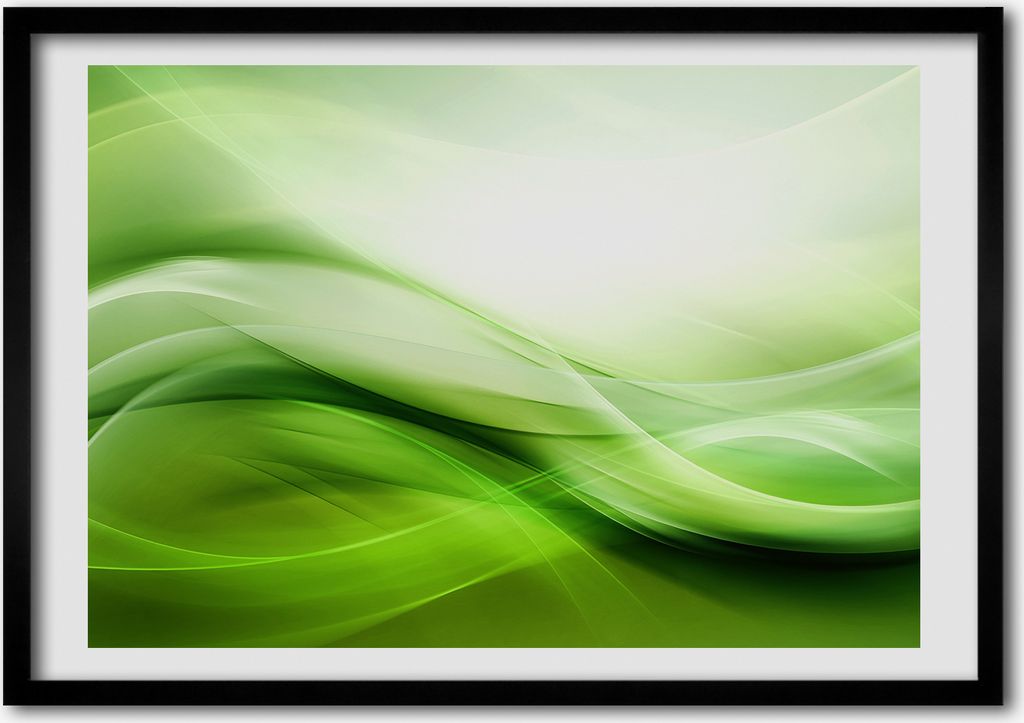Bild - Bilder - Bilderrahmen - 70 cm x 50 cm - MDF-Rahmen, Wandkunst Grüne Wellen Hintergrund