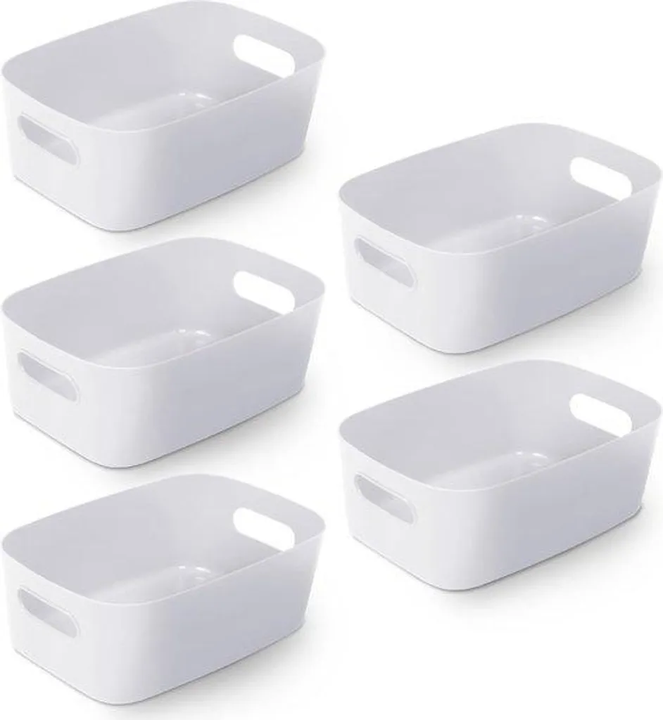 Fini le désordre avec ce lot de 5 bacs de rangement plastique blanc 25cm