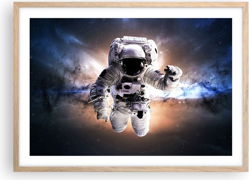 Gerahmtes Poster - Rahmen in heller Eiche - Astronaut Erde Raum - 70x50 cm - Wand Bild - Wanddeko - Wandbilder - Wandposter - Bilderrahmen - Bilder...