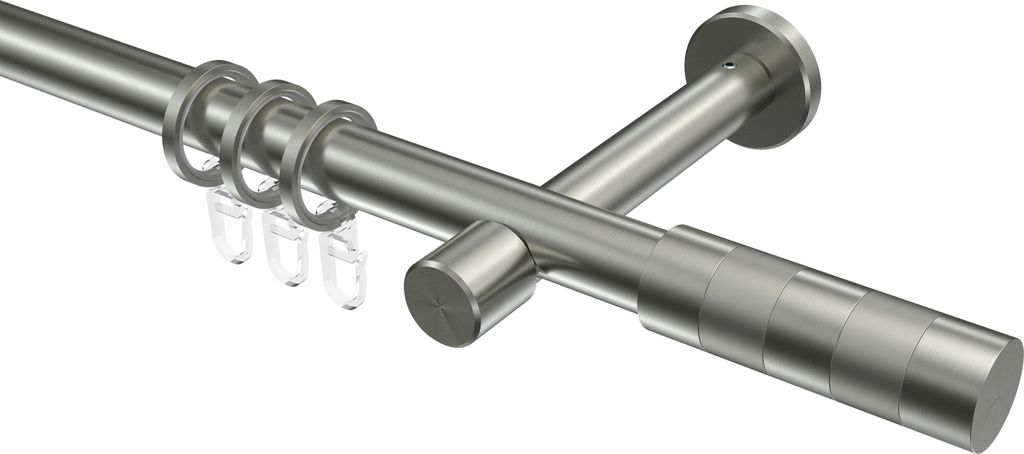 Interdeco Gardinenstange / Vorhangstange Edelstahl-Optik, Typ Prestige Mavell (Zylinder Bicolor), 20 mm Ø 1-läufig, 440 cm
