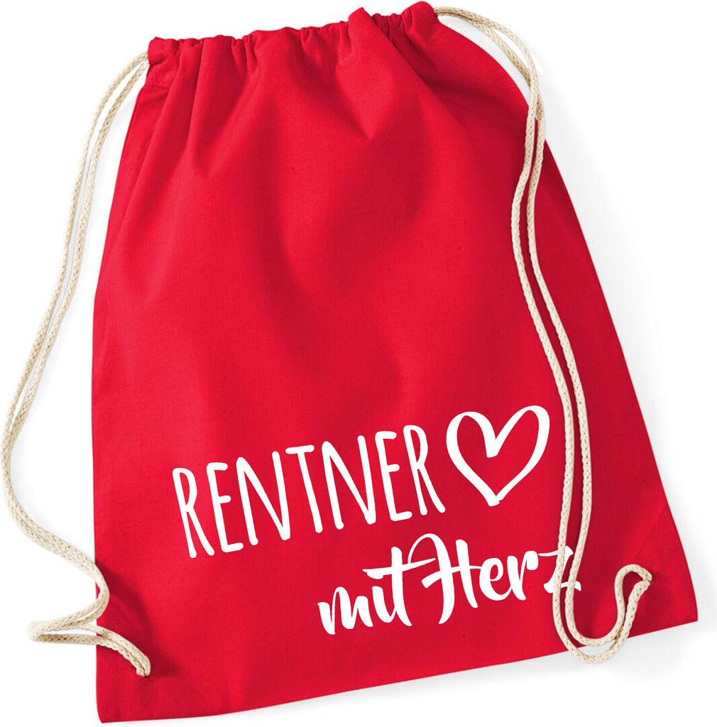 Huuraa Turnbeutel Rentner mit Herz 12 Liter Classic Red Baumwolle Rucksack Geschenkidee
