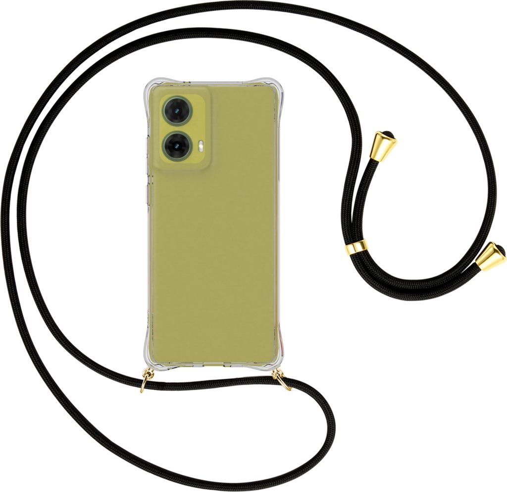 Handykette Backcover-Schutzhülle mit Band (Metall goldfarben) für Motorola Moto G85 5G - schwarz