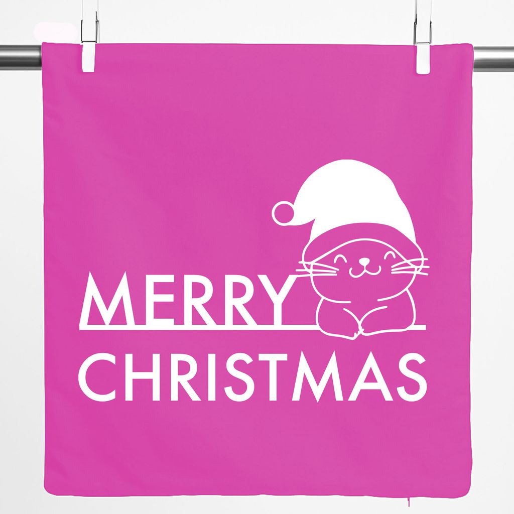 Huuraa Kissenbezug Merry Christmas Katze 40x40cm Fuchsia Baumwolle Dekokissenbezug Geschenkidee