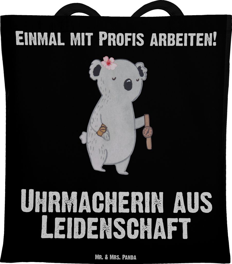 Mr. & Mrs. Panda Jutetasche Uhrmacherin Leidenschaft - Schwarz - Geschenk, Tasche, Shopping, Stoffbeutel, Einkaufstasche, Schultasche, Tote Bag