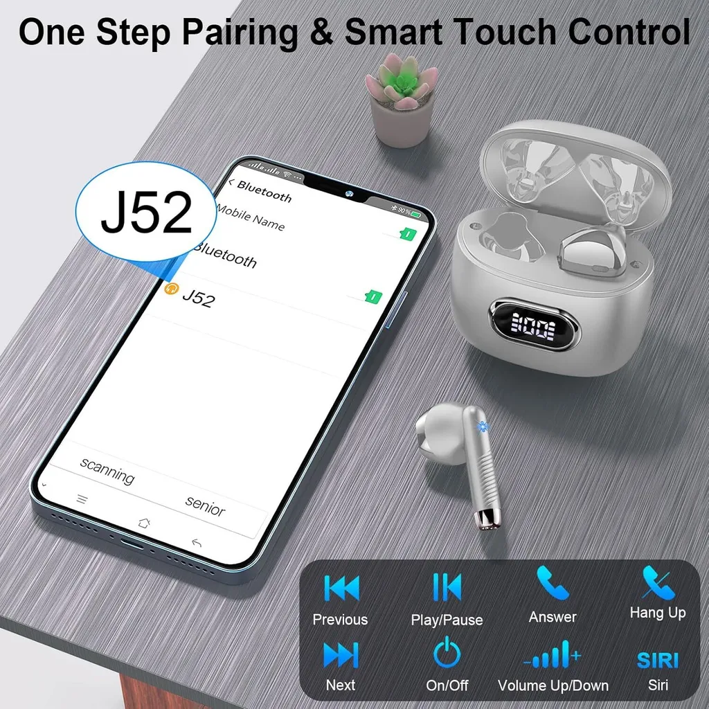 Cuffie Bluetooth senza fili Bluetooth 5.3 in Ear con 4 Enc Noise Cancelling Mics, 40 ore HiFi Stereo Senza Fili con Display LED, IP7 Impermeabile Auricolari per Sport, Rosa Cuffie Bluetooth senza fili Bluetooth 5.3 in Ear con 4 Enc Noise Cancelling Mics, 40 ore HiFi Stereo Senza Fili con Display LED, IP7 Impermeabile Auricolari per Sport, Rosa