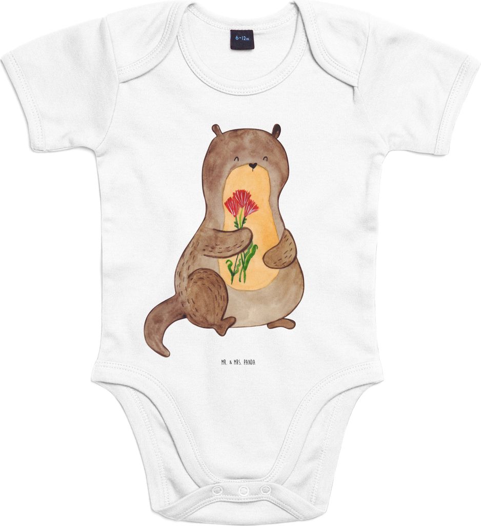Mr. & Mrs. Panda Strampler Baby Otter Blumenstrauß 3. - 6. Monat - Heather Grey - Geschenk, overall, Babybody, babykleidung body, Süß, Seeotter ...