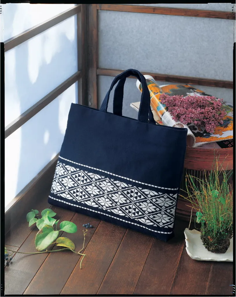Kit Borsa Kogin Olympus Navy C 28x38cm | Progetto Ricamo Giapponese