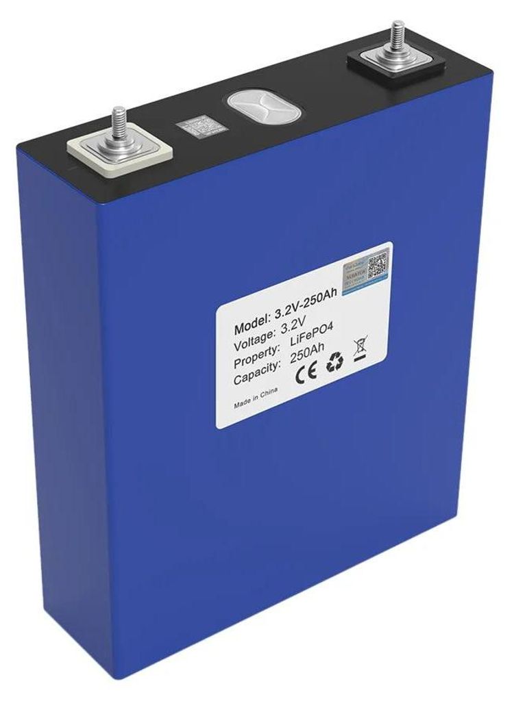 LiFePO4 Akkuzelle - 3,2V 250Ah - Deep Cycle Batterie - Für Solar Inselanlage Wohnmobil Boot Golfcart - 1 Stück Zelle 172x200x53mm