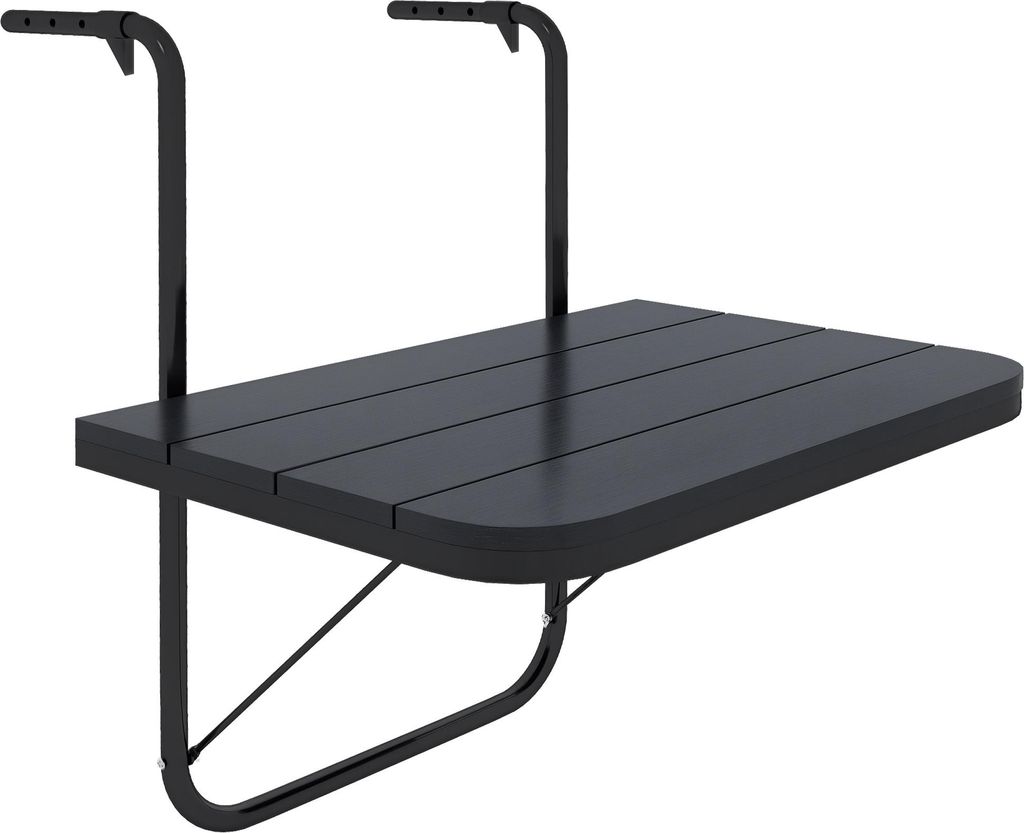 Balkon-H?ngetisch. klappbar. h?henverstellbar. Alumiumrahmen. Kunststoff-Tischplatte. Holzoptik. Schwarz