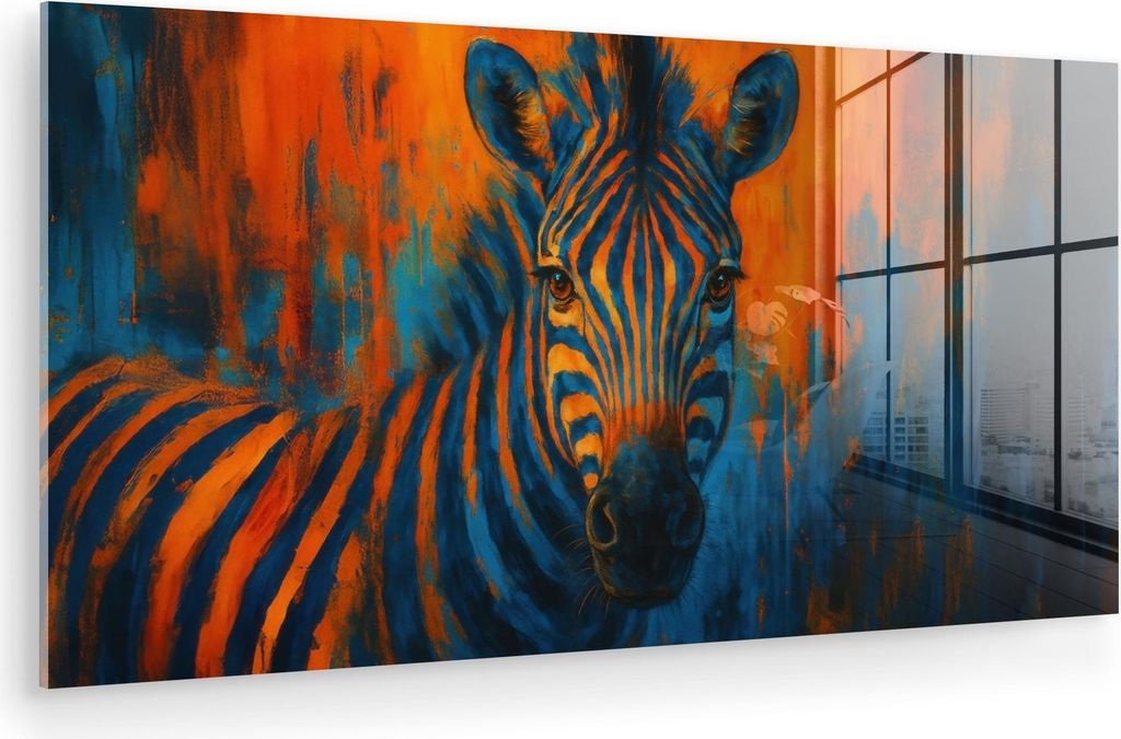 MuchoWow Glasbilder - Bilder auf Wandbild - Foto auf Glas Zebra - Abstrakt - Blau 80x40 cm Wanddekoration aus Glas - Acrylglasbild - Acrylbilder - ...