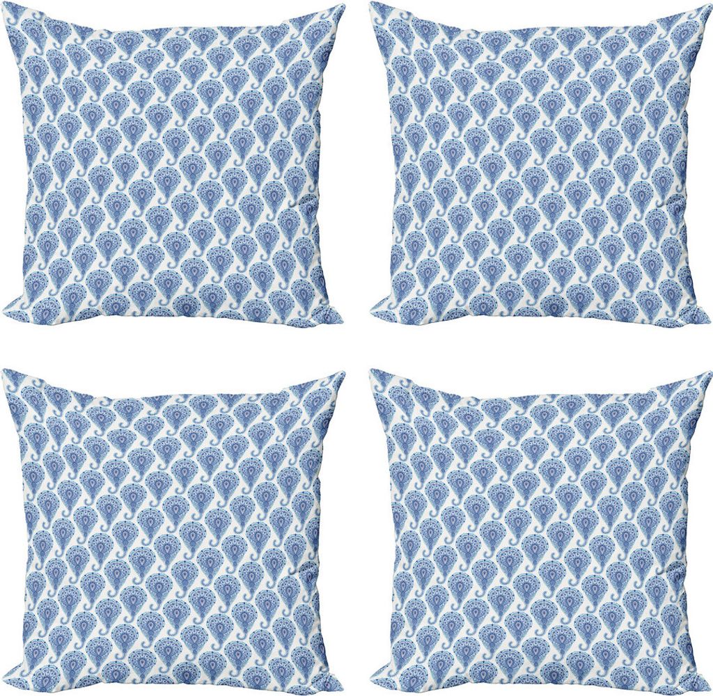 ABAKUHAUS Indigo Kissenbezug Set (4 Stück), Oriental Paisley Regentropfen, Moderner Doppelseitiger Digitaldruck, 45 cm x 45 cm, Türkis Marineblau