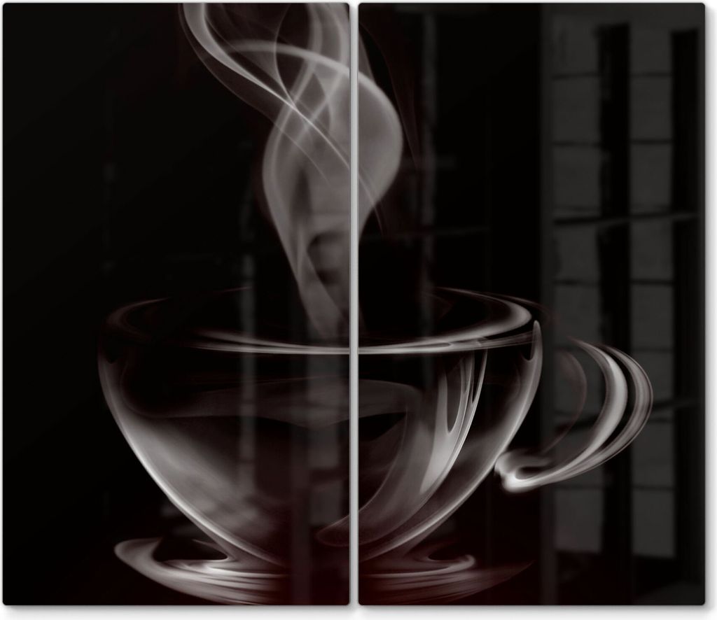 DEQORI Herdabdeckplatte Glas 2-tlg 'Tasse aus Kaffeedampf' Herd Abdeckung Küche