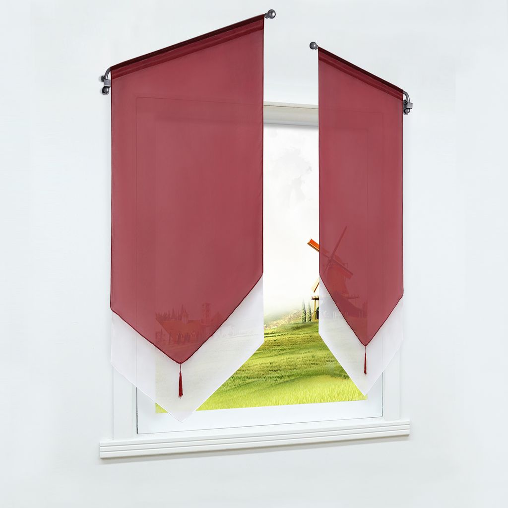 Joyswahl Scheibengardinen Doppelschicht Bistrogardine küchengardinen modern Voile Kurzstores Halbtransparent Tunnelzug BxH 80x150 cm Rot 1 Stück