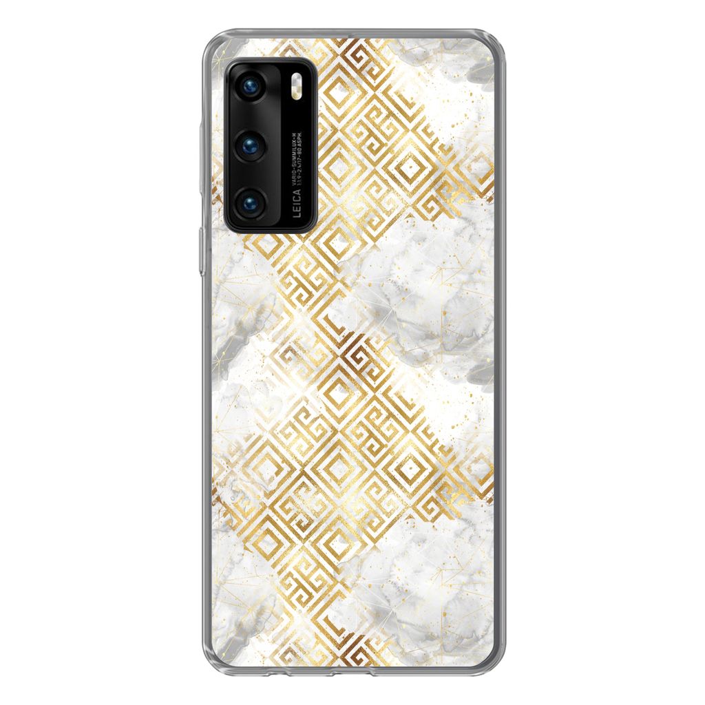 MuchoWow Handyhülle Schutzhülle Hülle für Huawei P40 Gold - Marmor - Muster - Geometrie Silikon Softcase Handy Hülle - Handytasche
