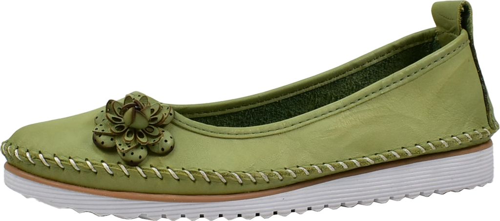 Andrea Conti Damen Ballerina leicht Leder Blüte florale Applikation 0023645, Größe:40 EU, Farbe:Grün
