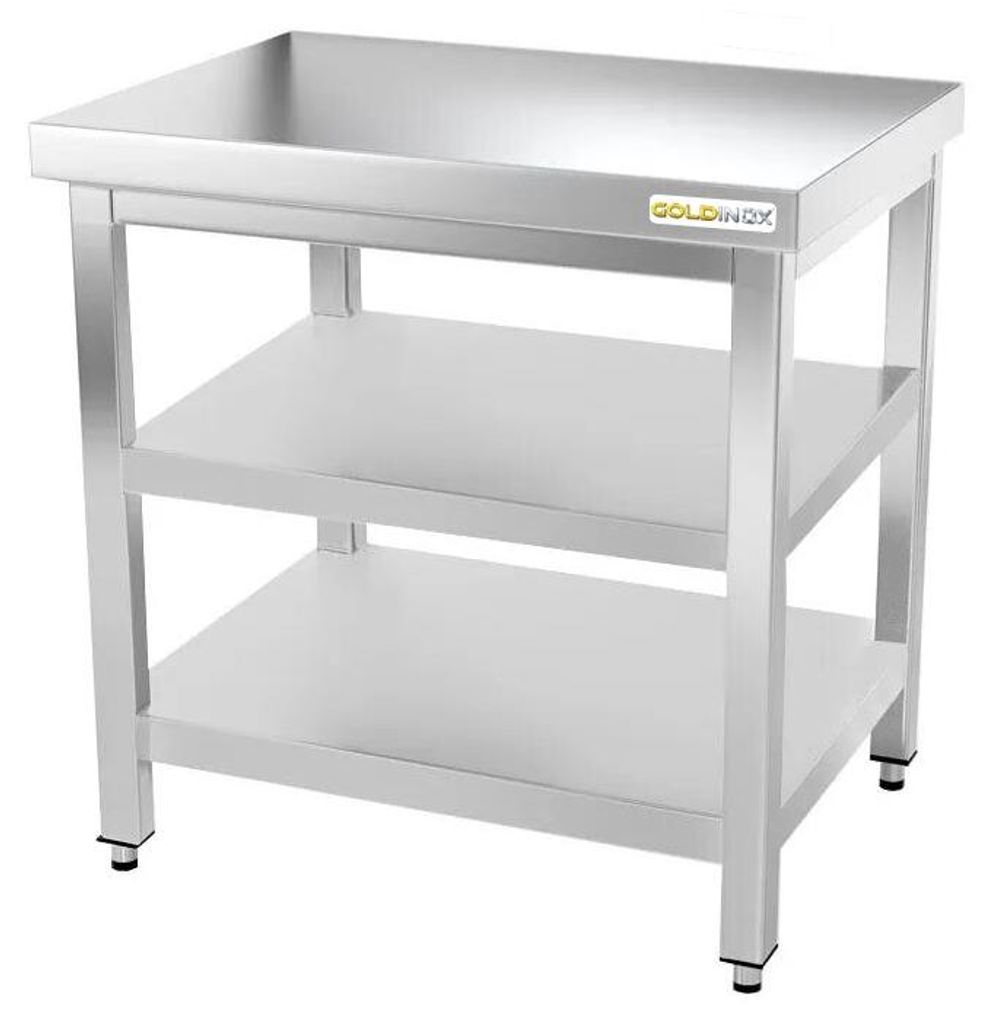 Table de travail en inox 700 x 700 mm avec 2 étagères Image du produit 