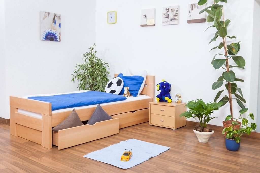 Kinderbett 90 x 200 cm | Massivholz: Buche | Natur Lackiert Produktbild 