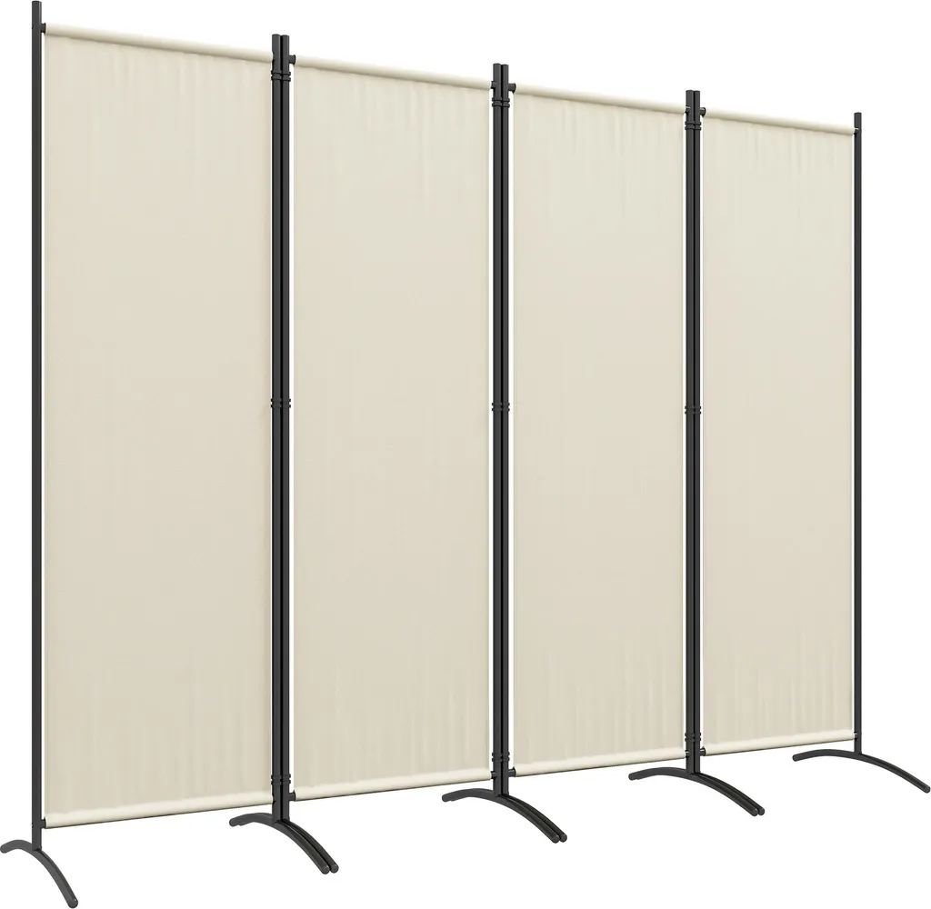 Outsunny Paravent de Jardin 4 Panneaux 221x172 cm Crème avec Pieds Larges
