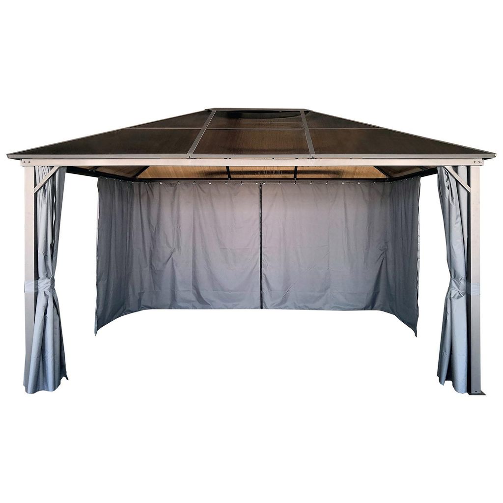 4iQ Gartenpavillon 3x4 m mit Polycarbonatdach & Vorhängen – Metall Pavillon für Terrasse & Garten, 12 m² Anthrazit