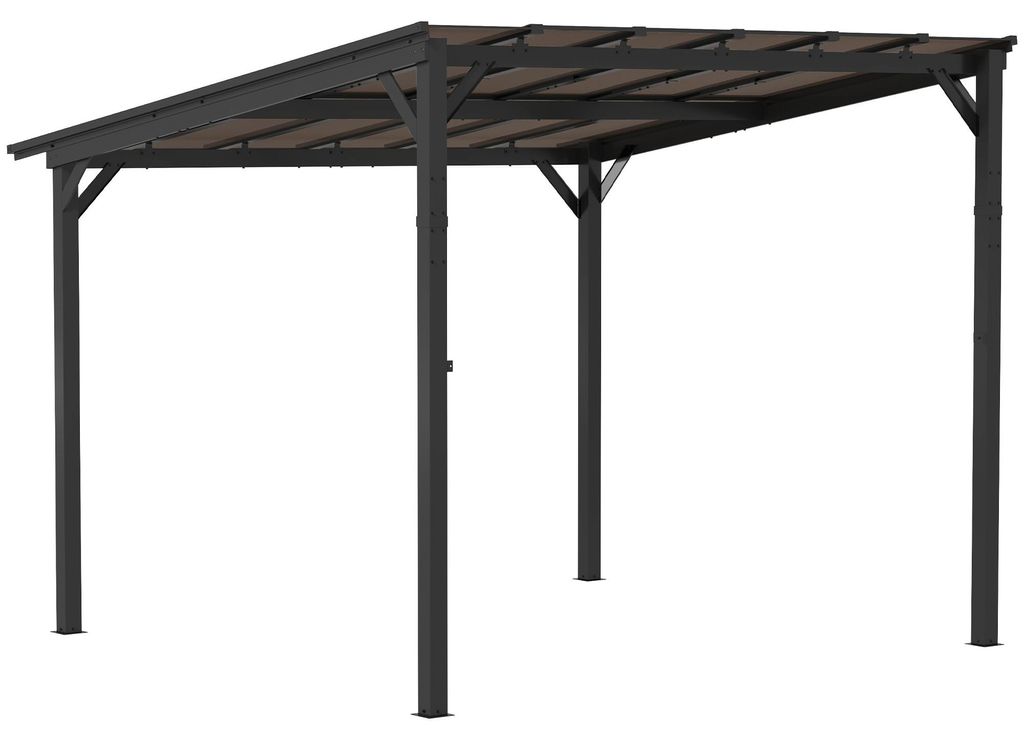 Outsunny Pergola 3x3m – Gartenpavillon aus Metall, wasserdicht, winterfest & UV-Schutz 50+, wandmontiert, für Terrasse & Balkon, Dunkelgrau