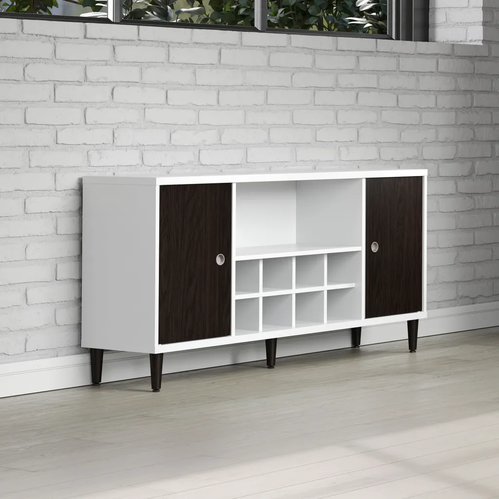 Buffet Evolution 2 portes avec range-bouteilles blanc et noir moderne - 18