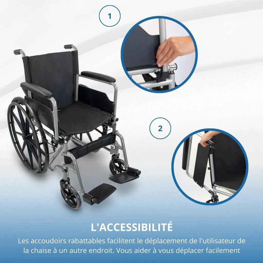 Fauteuil Roulant Pliable Gain de Place, Assise 46cm Stable et Sûr - 5
