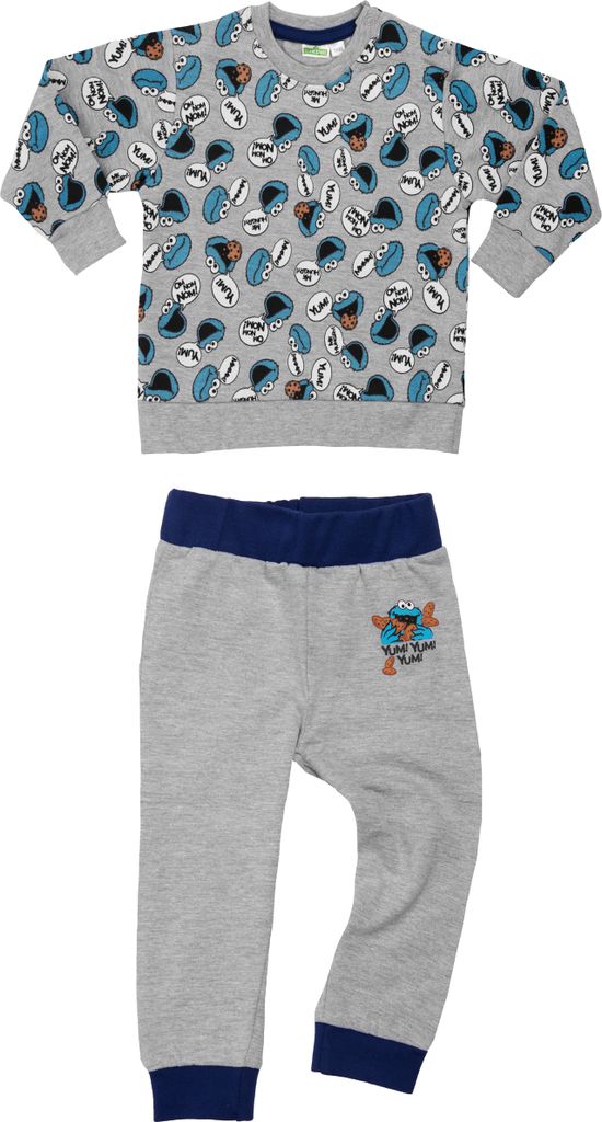 Sesamstraße Baby Set - Krümelmonster Unisex Oberteil Pullover mit Hose 2-Teiler Grau 74-80