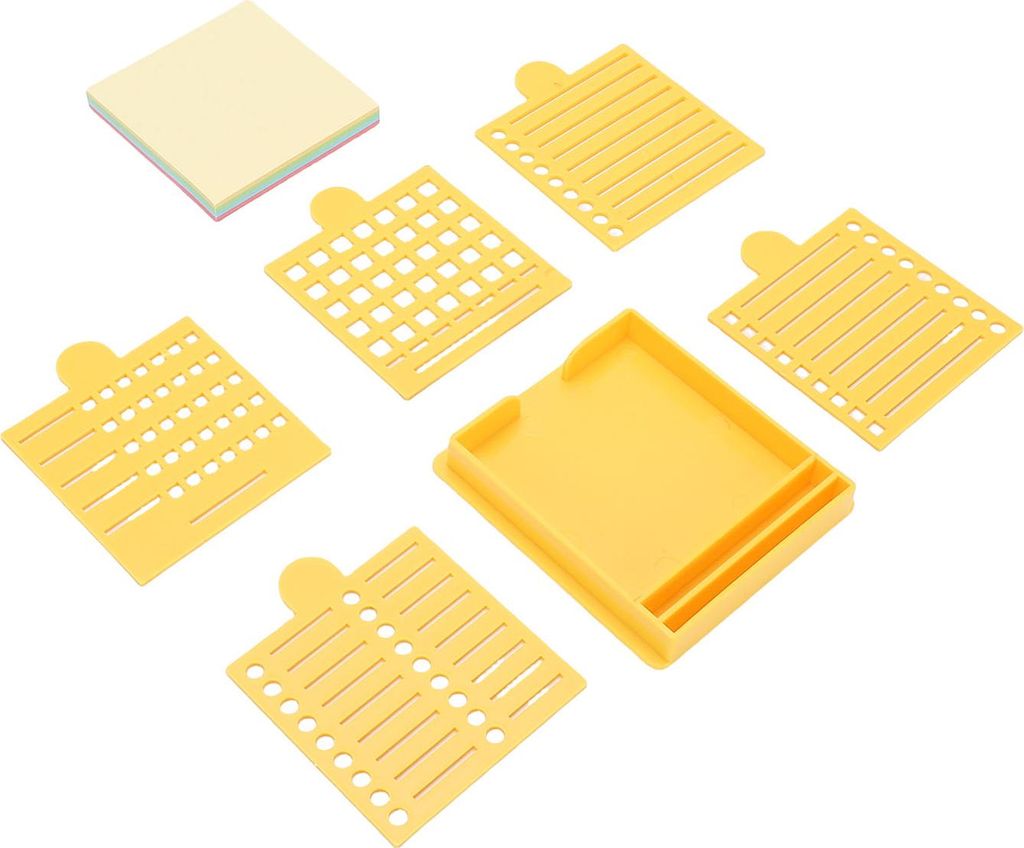 Haftnotiz-Schablonenset 5 Schablonen und 1 farbige Haftnotiz Wiederverwendbare Aufbewahrungsbox für To-Do-Listen-Management Gelb