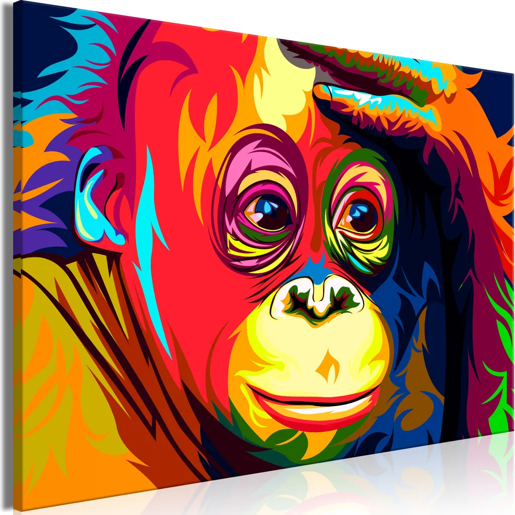 Quadro Orangutan Colorato 120x80 cm - Stampa su Tela per Cameretta Bambini