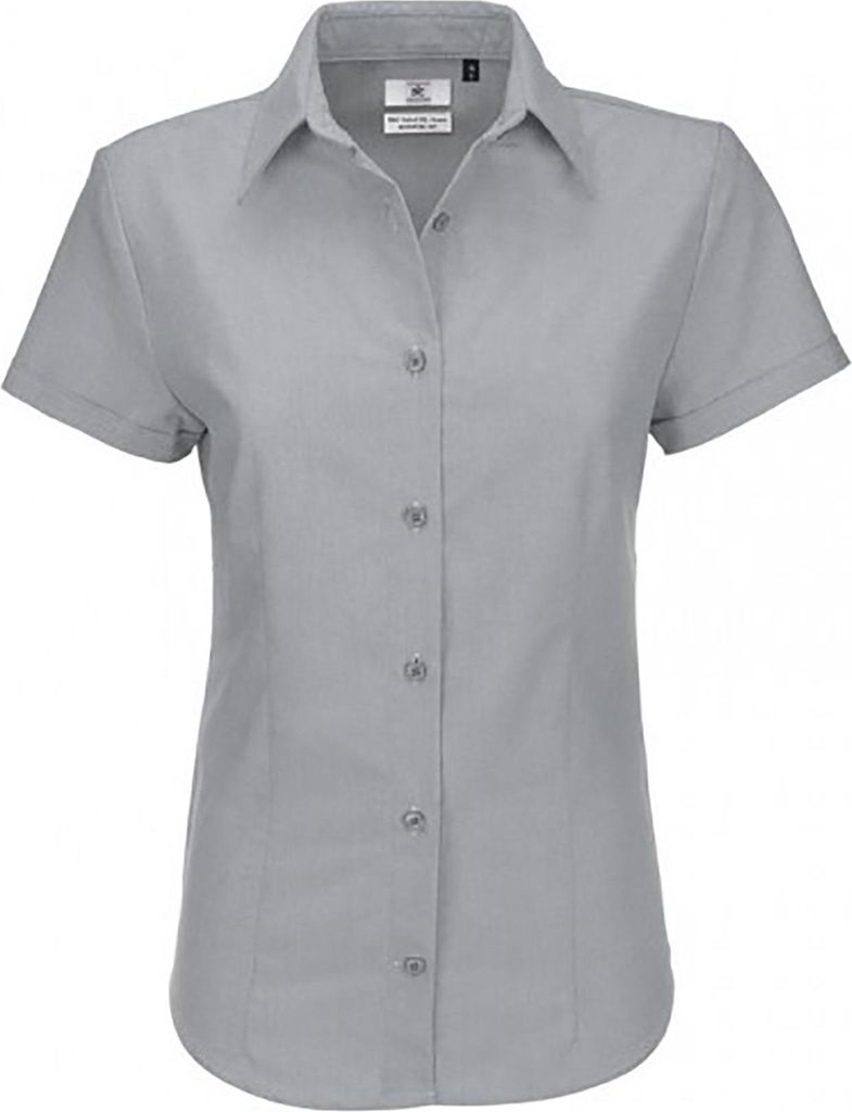 B&C Damen Oxford Bluse, kurzarm FK123 (5XL) (Silbermond)