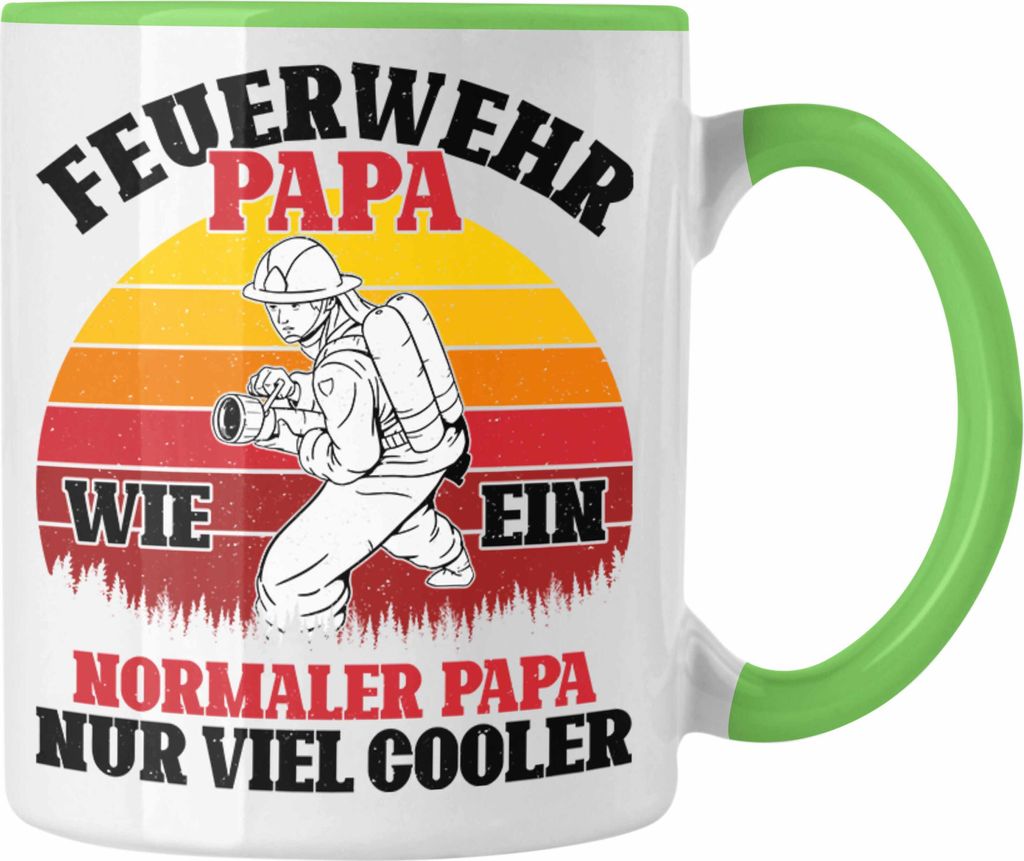 Trendation - Feuerwehr Papa Geschenk Tasse Feuerwehrmann Vater Vatertag Spruch (Grün)