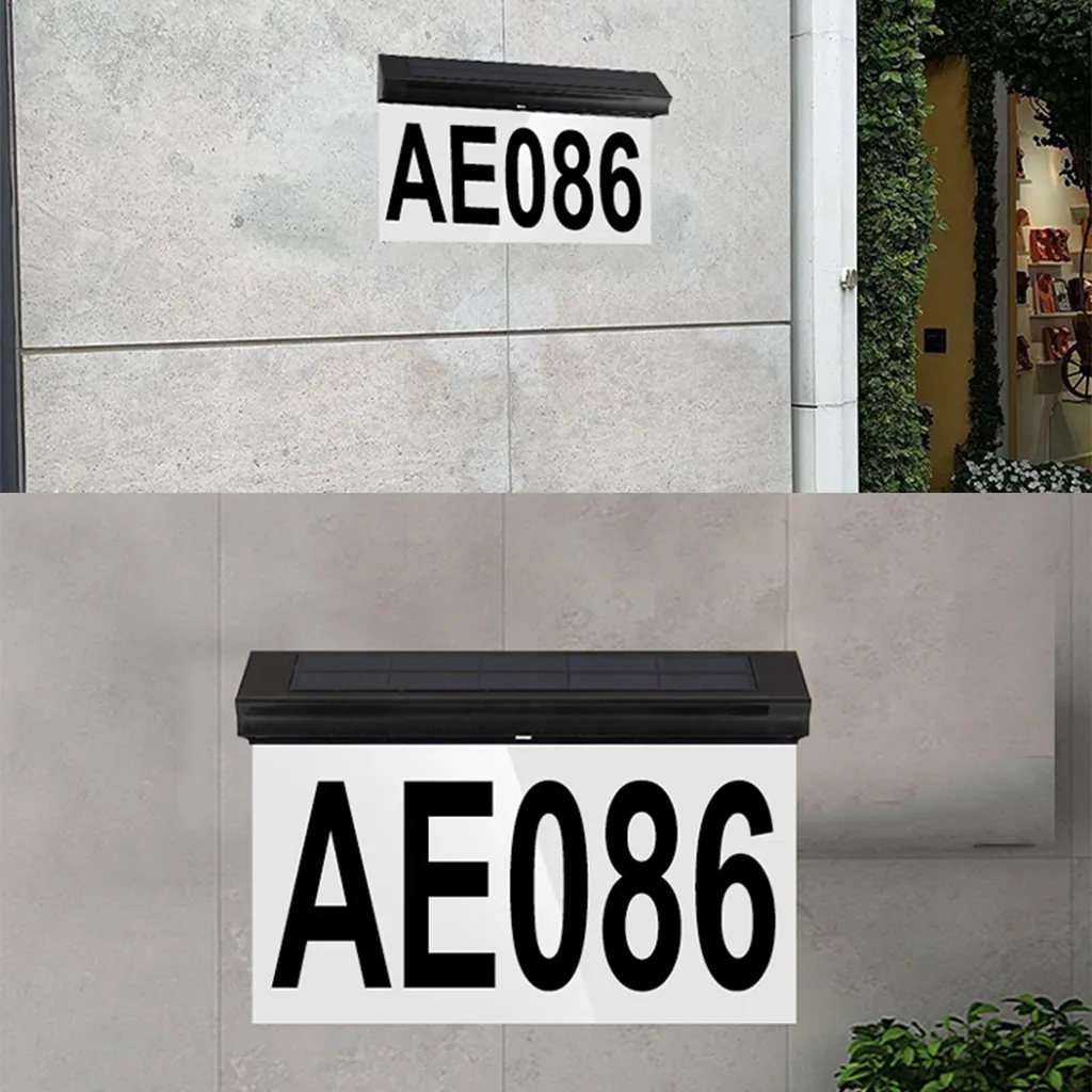 Plaque de numéro de maison solaire étanche avec éclairage LED mural