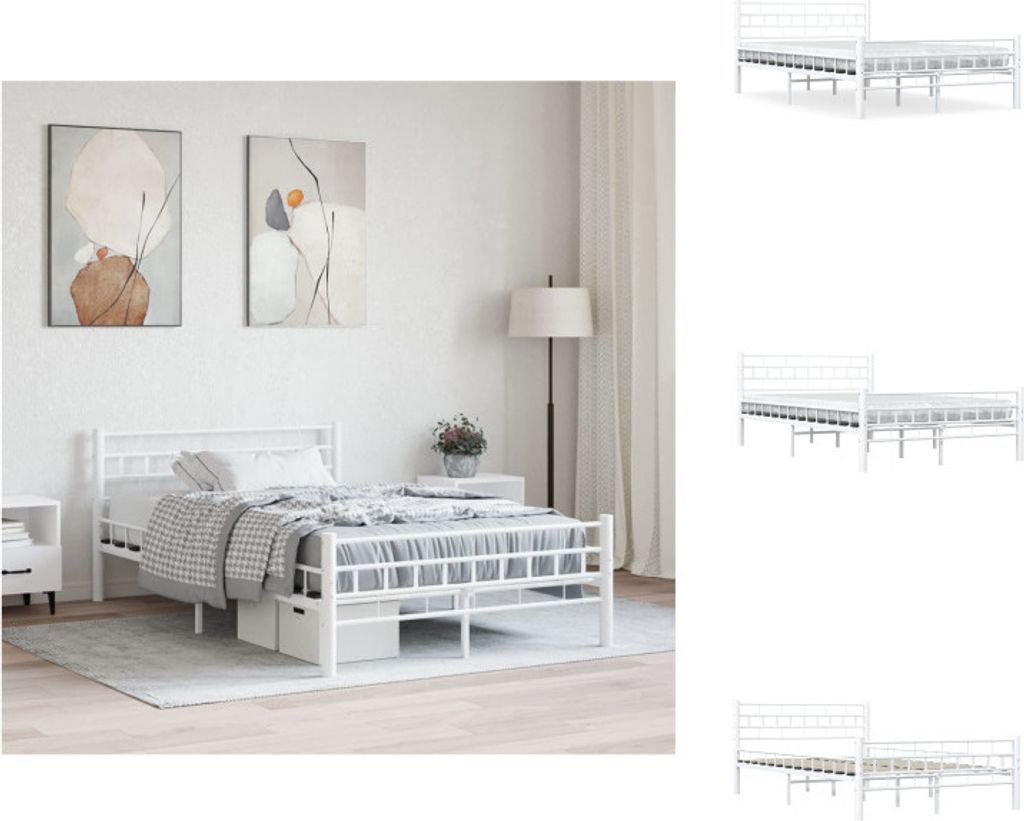vidaXL Bettgestell Weiß Metall 140×200 cm - Betten & Bettgestelle