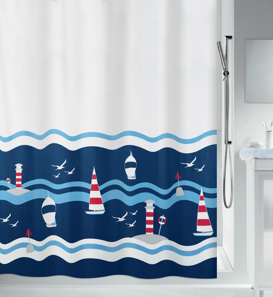 Spirella Duschvorhang Textil Meer, vers. Designs Farbe: Clipperi blue-red