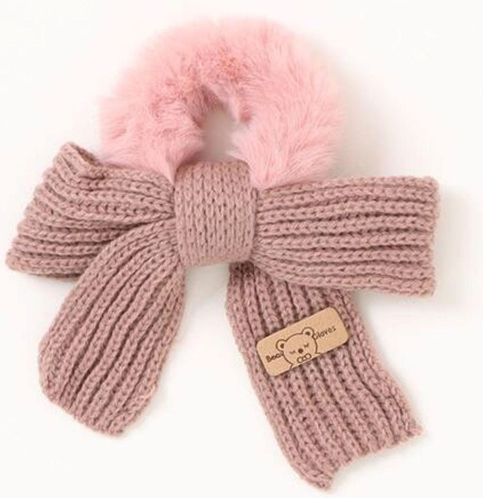 Flauschiges Haargummi mit Fell & kuscheliger Strickschleife in Rosa