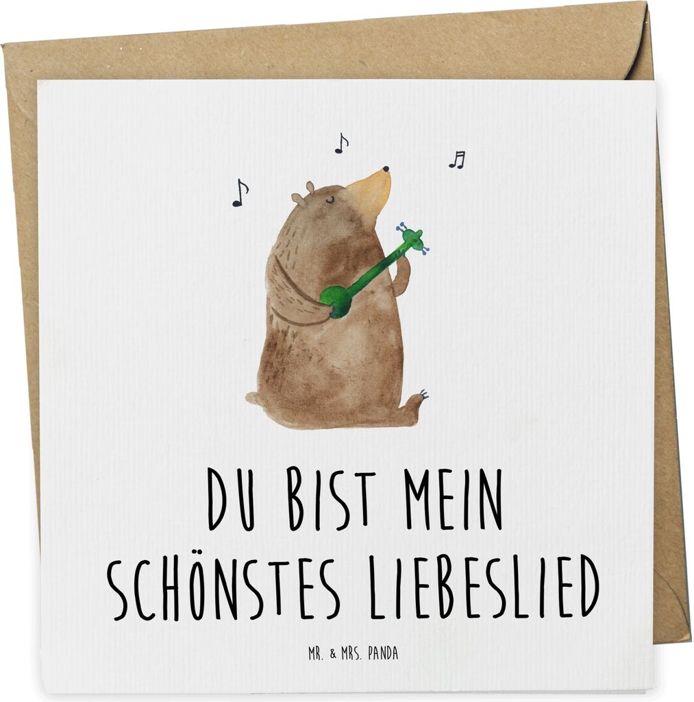 Mr. & Mrs. Panda Glückwunschkarte Bär Lied - Weiß - Geschenk, Spruch, Grußkarte, Teddy, Frau, faltkarte, Valentinstag, anlasskarte, Herz, Klapp...