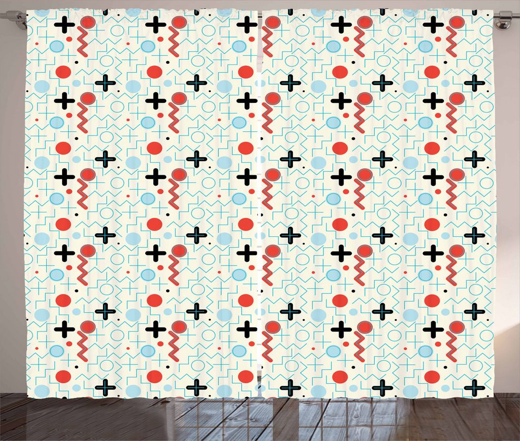ABAKUHAUS Geometrisch Rustikaler Gardine, Kreis-Zickzack-Wellen, Schlafzimmer Kräuselband Vorhang mit Schlaufen und Haken, 280 x 225 cm, Babyblau ...