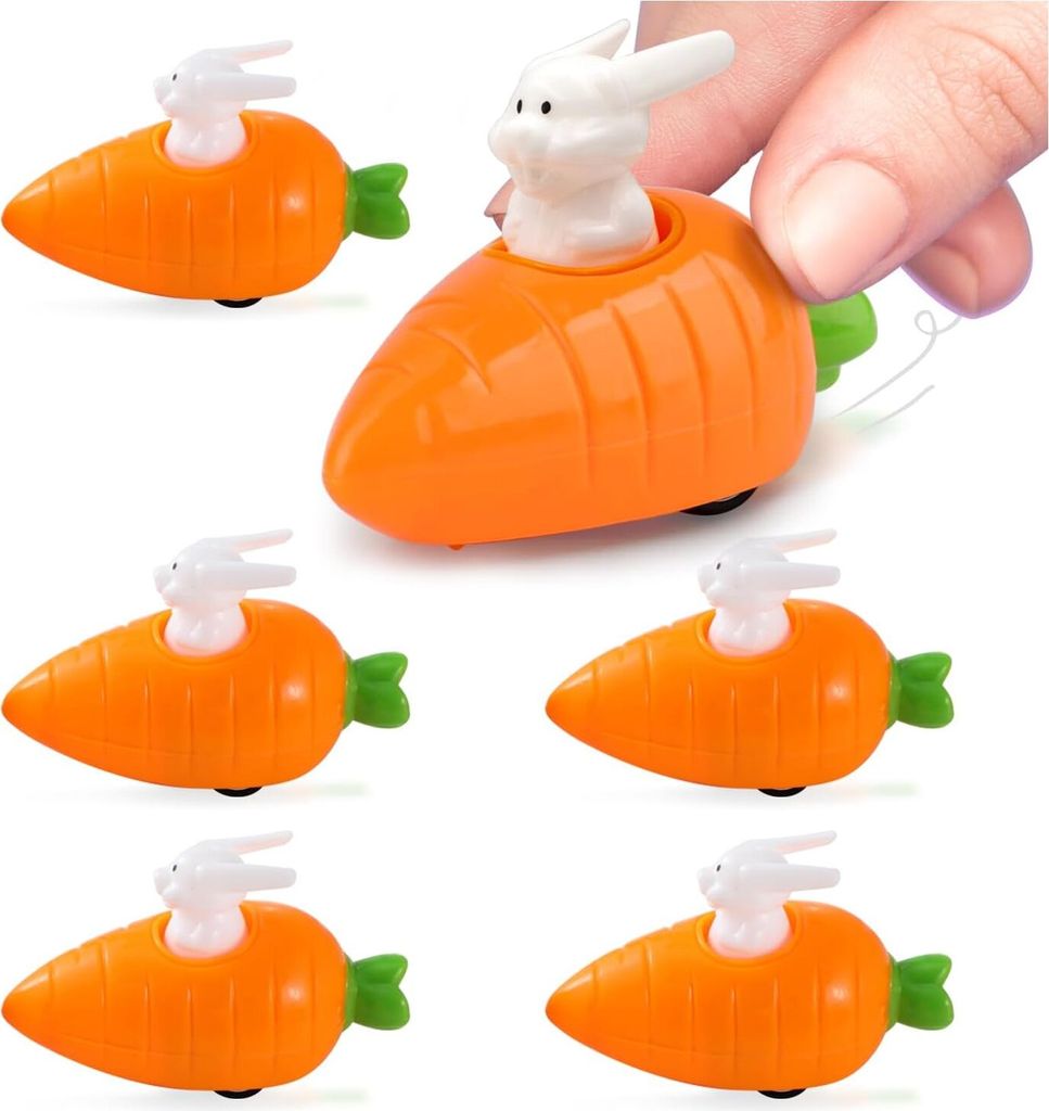 Aufziehbare Osterhasen in Karotten Autos, 6 Stück I Perfekt für Ostergeschenke Kinder I Osterdeko I Aufziehbare Hasen I Lustige Hasenfiguren für...