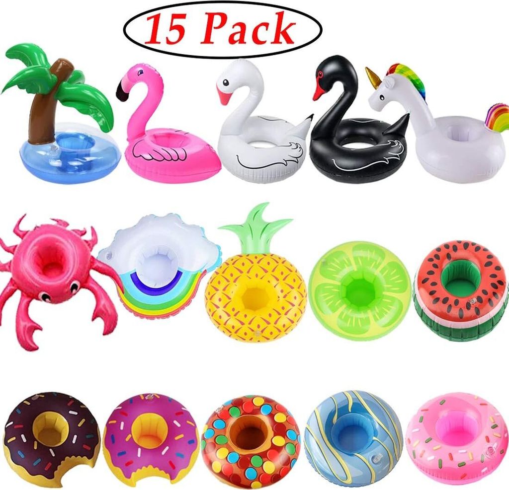 Aufblasbarer Getränkehalter, 15er-Pack Getränkeschwimmer, aufblasbare Getränkehalter, Flamingo-Untersetzer für die Poolparty, mit Luftpumpe