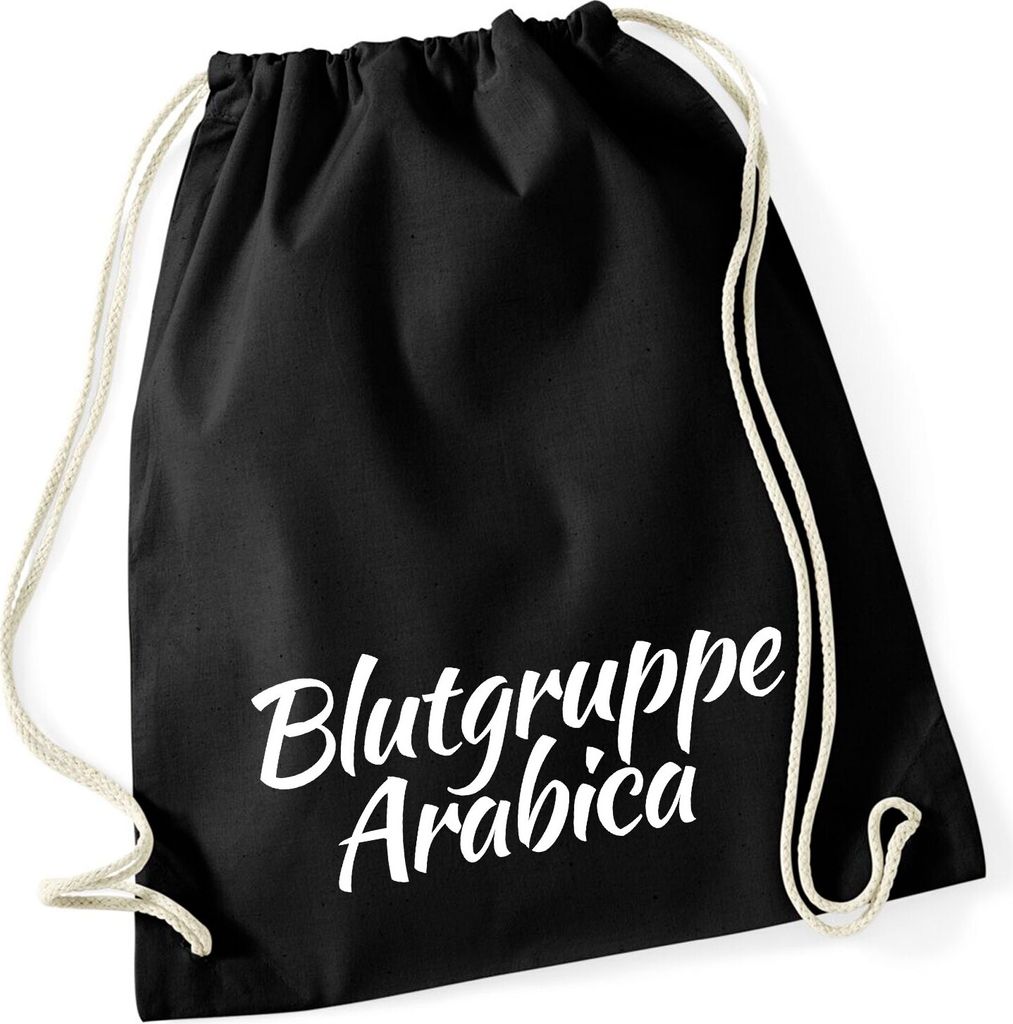 Huuraa Turnbeutel Blutgruppe Arabica Schriftzug 12 Liter Black Baumwolle Rucksack Geschenkidee