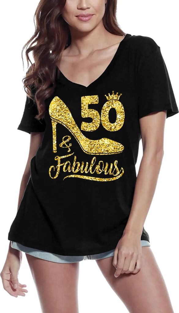 Damen Grafik T-Shirt V-Ausschnitt 50 und fabelhaft - Hemd für 50ste Neuheit – 50 And Fabulous - Shirt For 50ths Novelty – Geschenk 50. Geburtstag