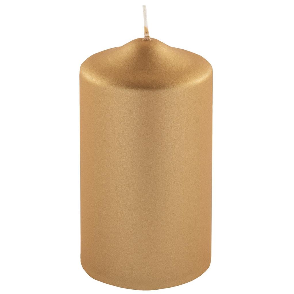 Fink CANDLE, metallic Stumpenkerze, Paraffin, goldfarben, L. 8 cm, B. 8 cm, H. 15 cm, D. 8 cm 123246