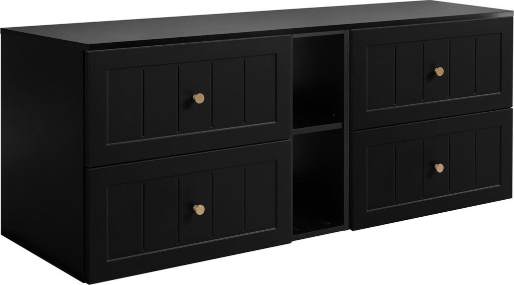 Rodan | Waschbeckenunterschrank - Schwarz - 140 cm - Soft-Close Schubladen - Regal Mit Ablagefläche