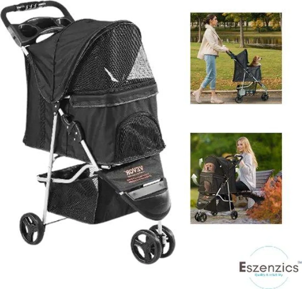 Poussette pour chien 16 kg compacte pliable - Modèle Run-05, Noir