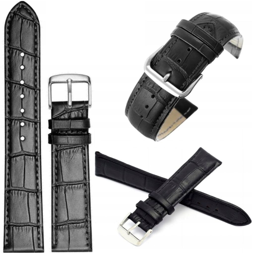 Lederarmband Für Smartwatch 22Mm Universal Schwarz + Federsteg