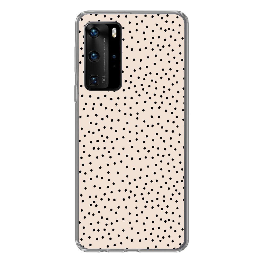 MuchoWow Handyhülle Schutzhülle Hülle für Huawei P40 Pro Polka dot - Beige - Schwarz Silikon Softcase Handy Hülle - Schutz