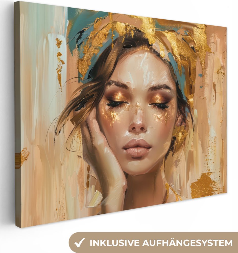 MuchoWow - Leinwandbilder - Frauen - Porträt - Luxus - Gold, Wandbild, Wanddeko Bilder Wohnzimmer, 40x30 cm