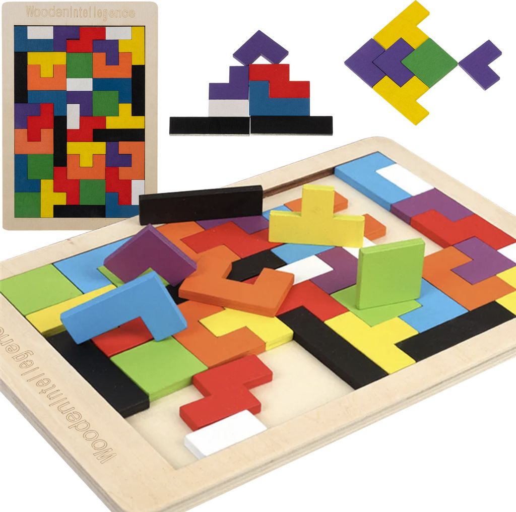 3D dřevěné puzzle 40 barevných stavebních bloků Hra Tetris Obrázek produktu 